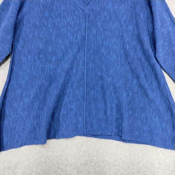 Eileen Fisher Pullover Sweater Wmns XS Oversize Linen Blue Shark Bite Hem V-Neck - Picture 3 of 12